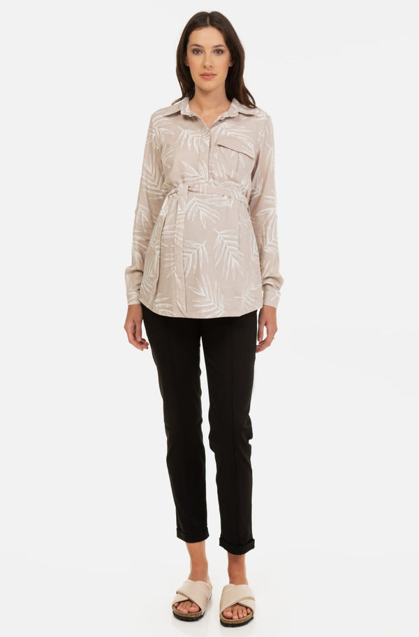Těhotenská a kojicí košile se vzorem - béžová