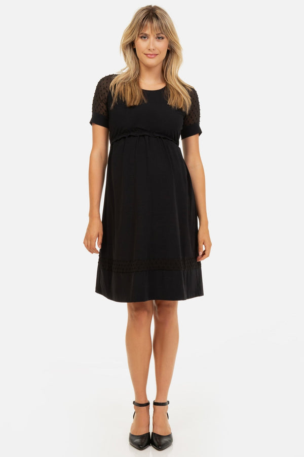 Těhotenské a kojicí šaty s rukávy s puntíky