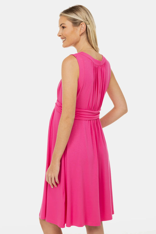 Elegantní těhotenské šaty s nabíráním - cyklámenové