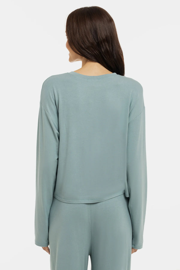Měkký těhotenský crop top s dlouhým rukávem z modalu - šalvěj
