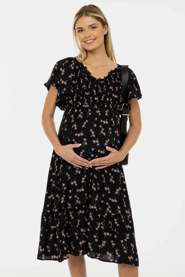 Boho těhotenské šaty s krajkovým výstřihem