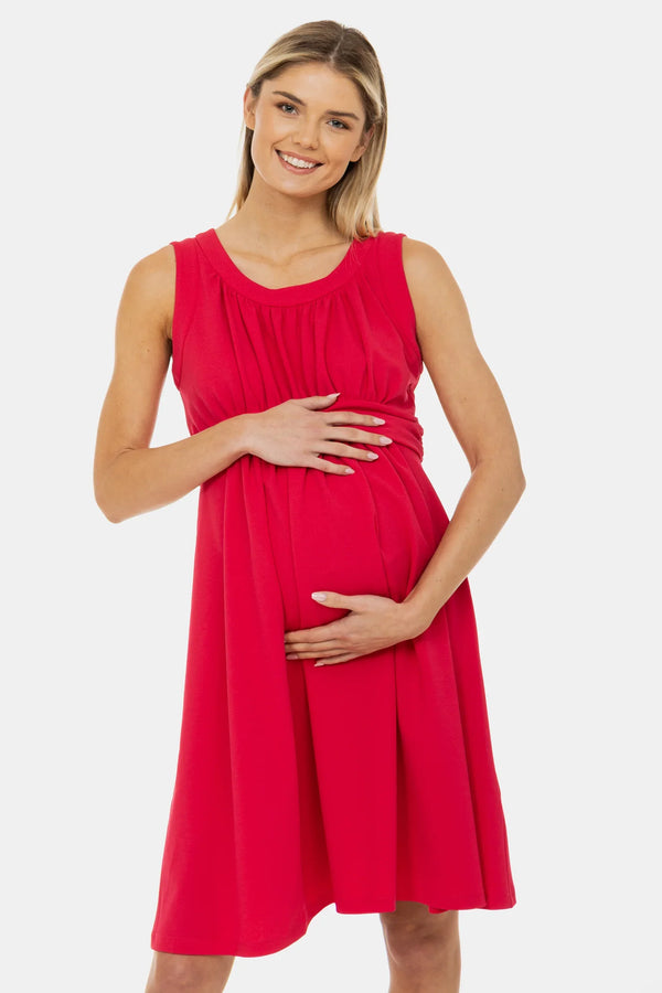 Elegantní těhotenské šaty s nabíráním - cyklámenové