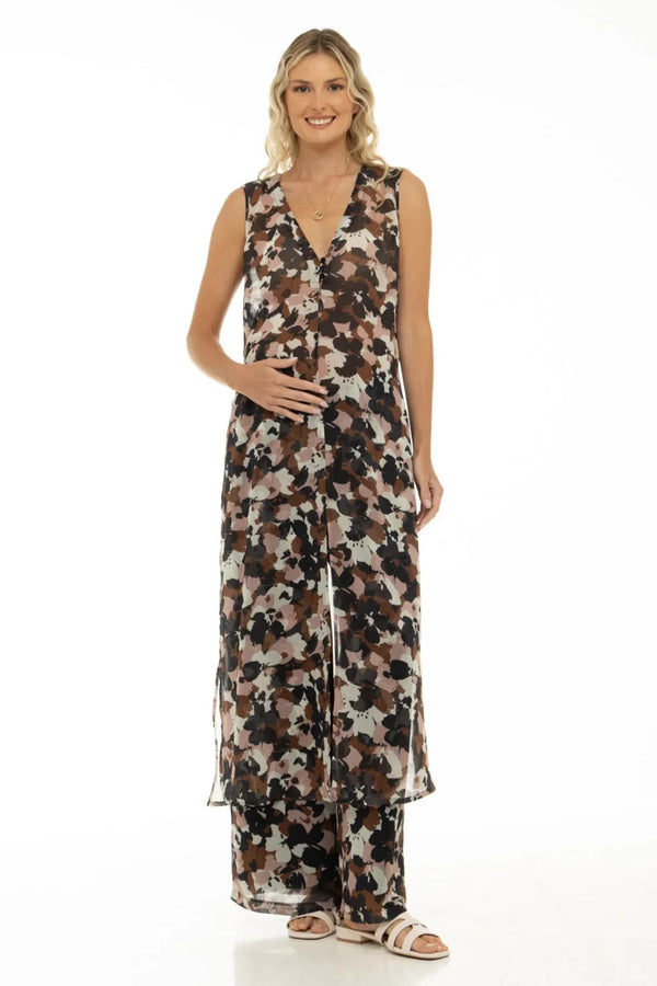 Těhotenský kaftan ze šifonu s květinovým vzorem
