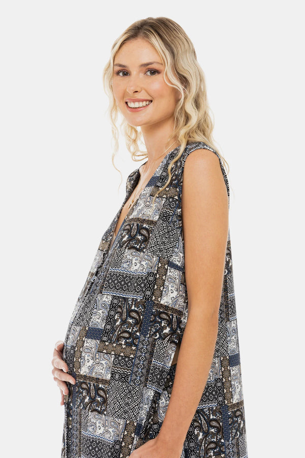 Plážový těhotenský kaftan s geometrickým vzorem