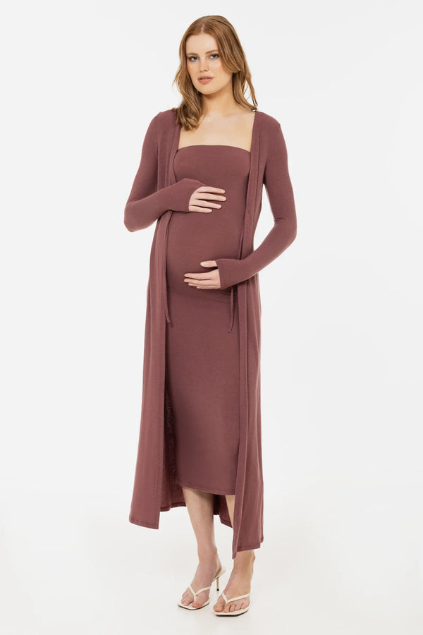 Set těhotenských šatů a kardiganu – starorůžová