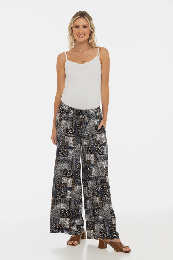 Těhotenské rozšířené kalhoty s geometrickým vzorem