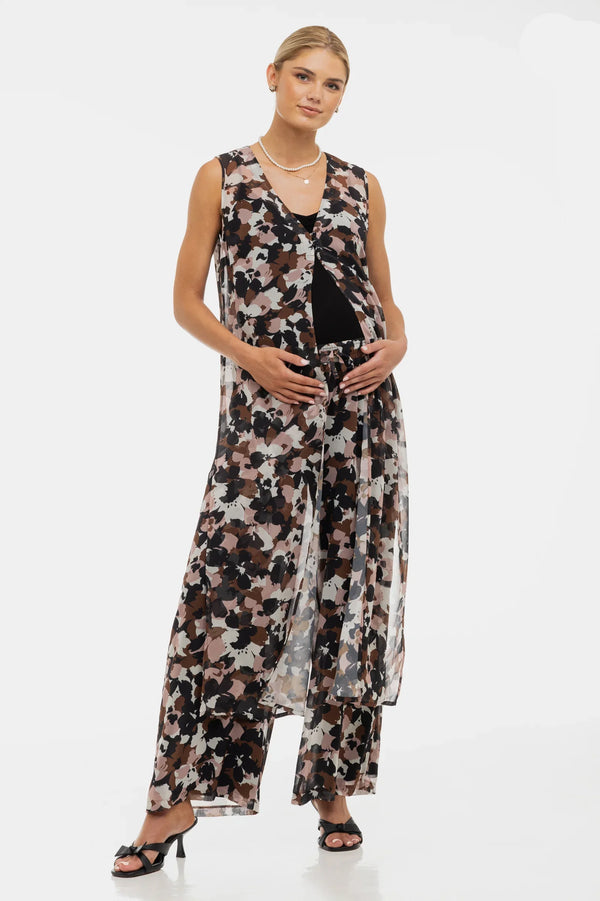 Těhotenský kaftan ze šifonu s květinovým vzorem