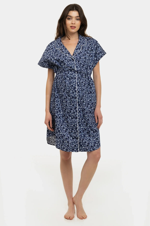 Bavlněná těhotenská a kojící noční košile s květinovým vzorem