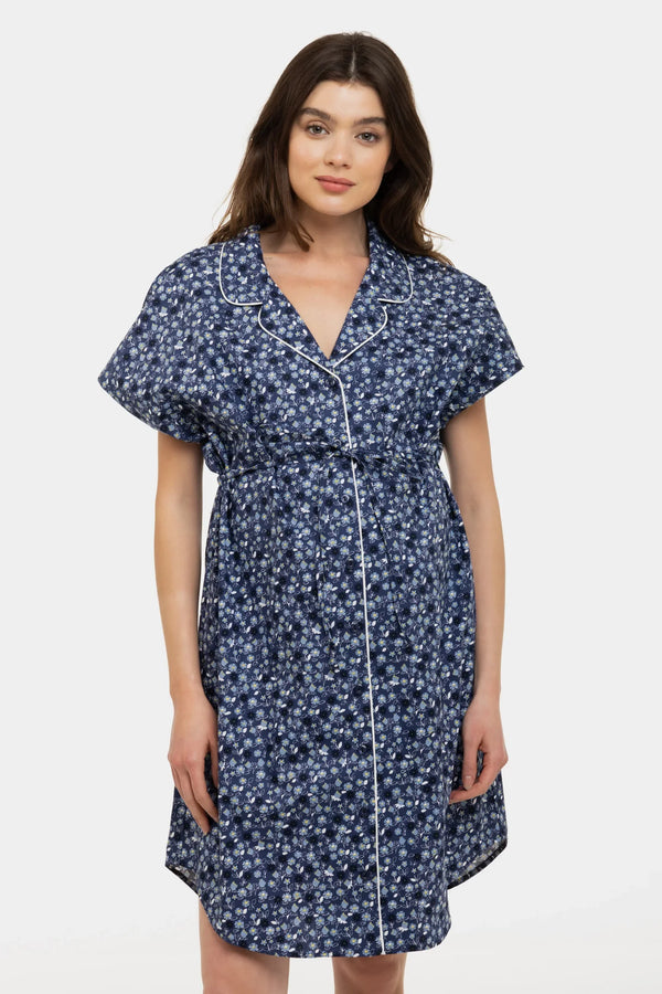 Bavlněná těhotenská a kojící noční košile s květinovým vzorem