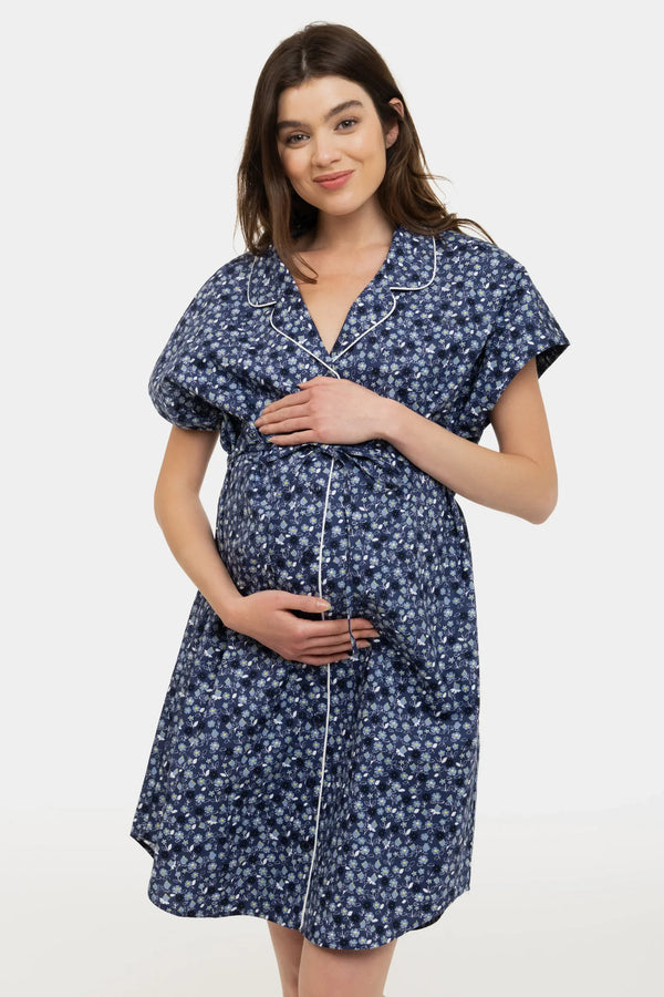 Bavlněná těhotenská a kojící noční košile s květinovým vzorem