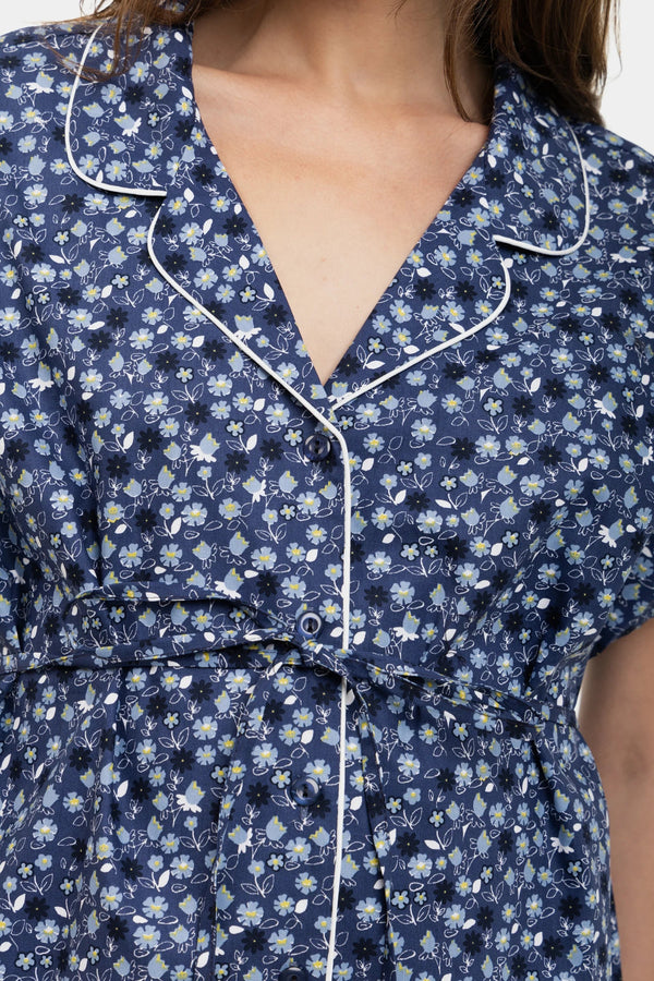 Bavlněná těhotenská a kojící noční košile s květinovým vzorem