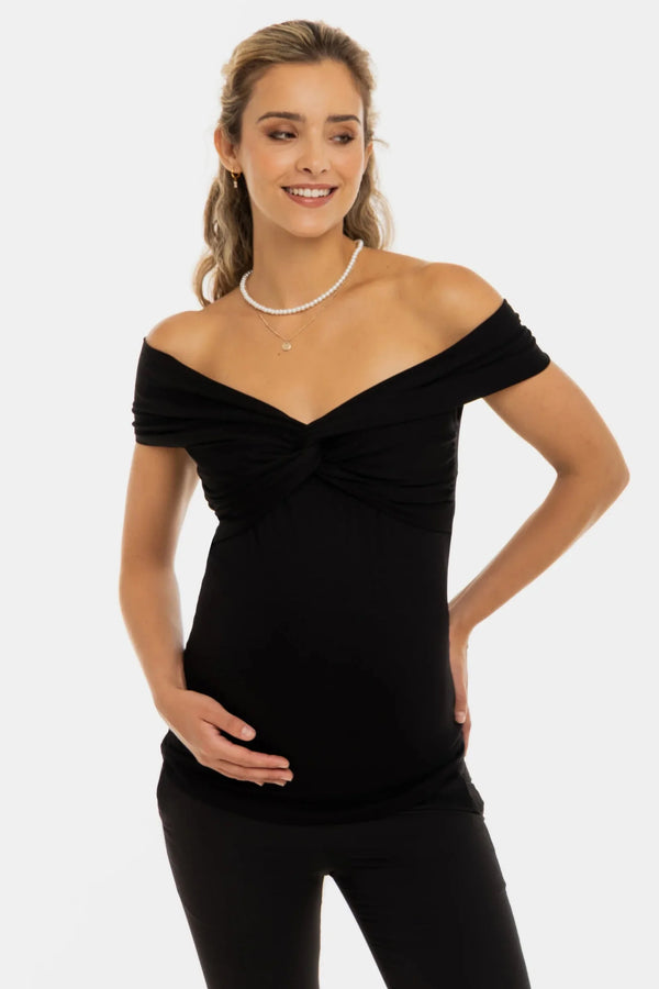 Elegantní těhotenský top s uzlem – černý