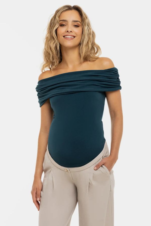 Elegantní těhotenský top s odhalenými rameny - tyrkysový