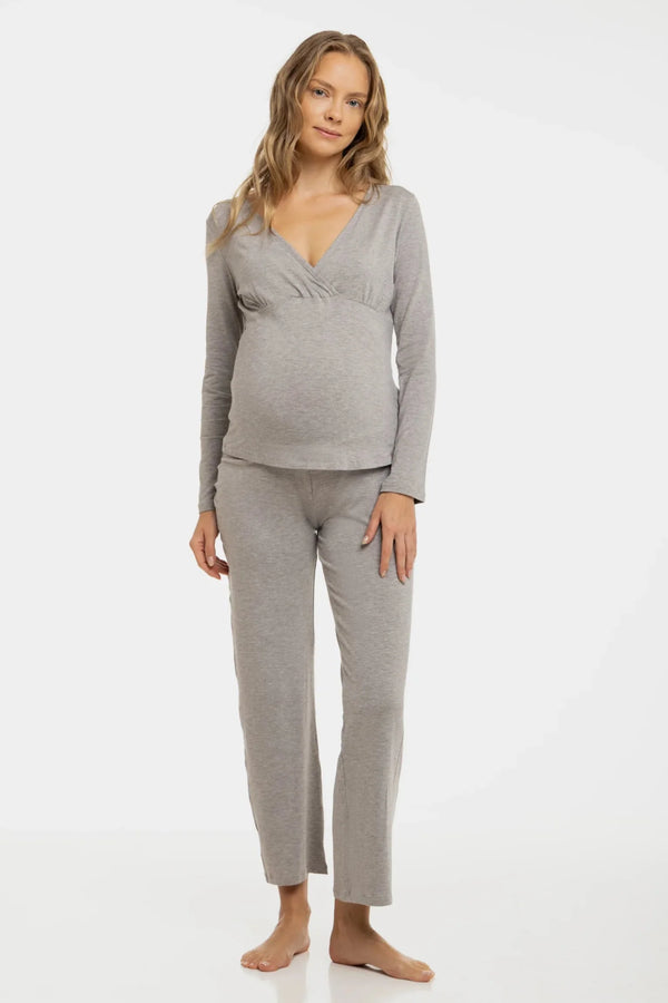 Těhotenské a kojicí pyžamo – šedý melír