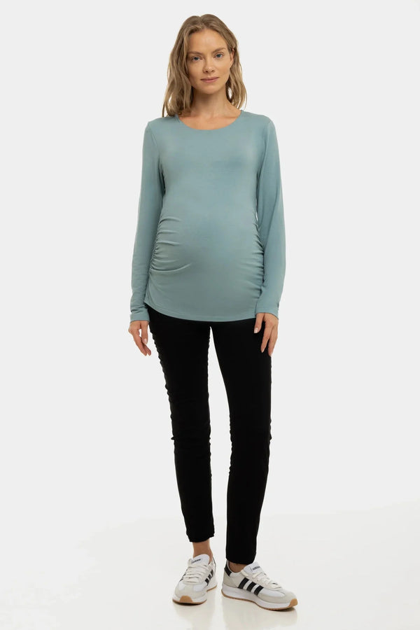 Měkký těhotenský top s řasením z modalu – zelený