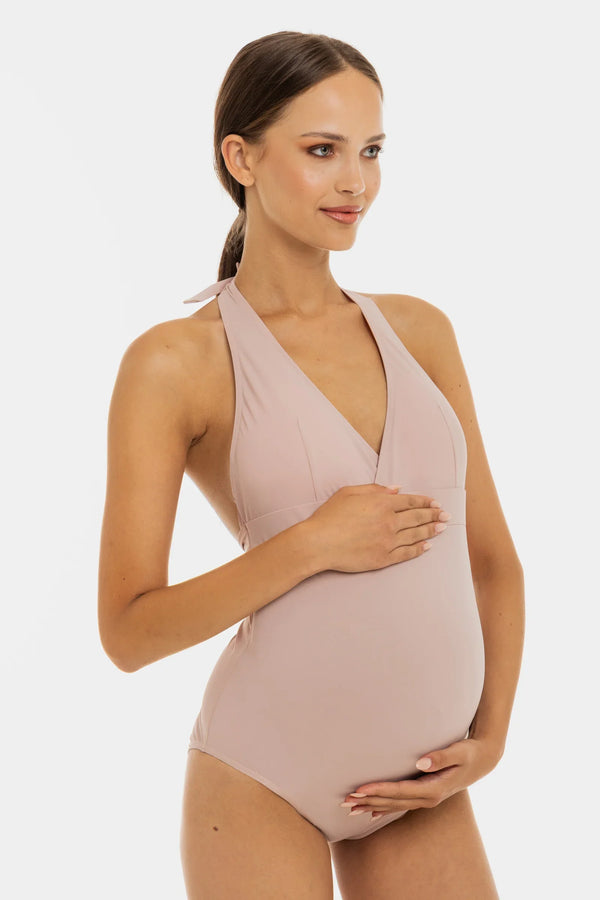 Těhotenské a kojicí jednodílné plavky – pudrové