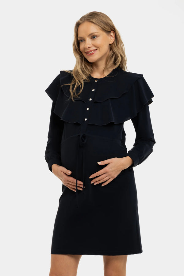 Elegantní těhotenské a kojicí šaty se zapínáním na lesklé knoflíky