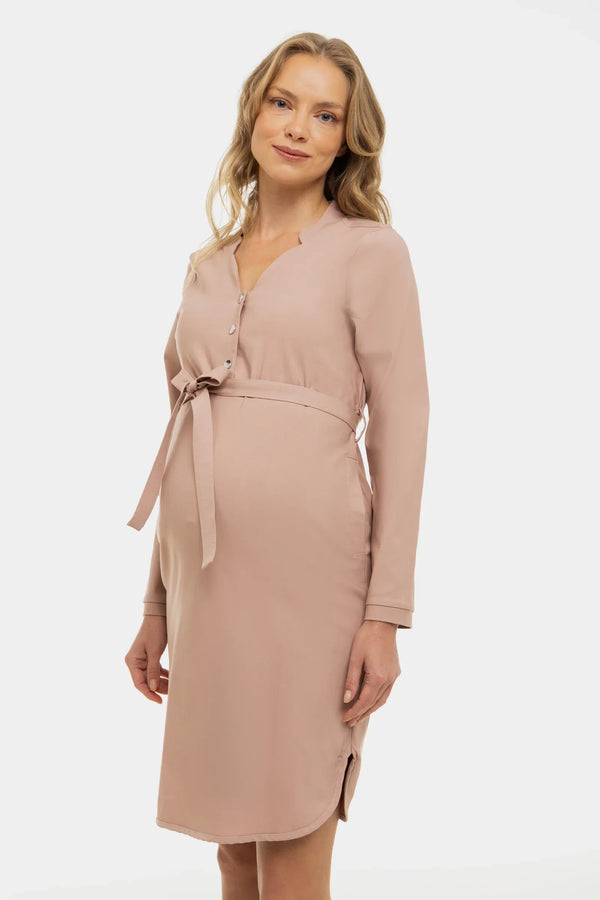 Elastické těhotenské a kojící šaty - pudrové barvě