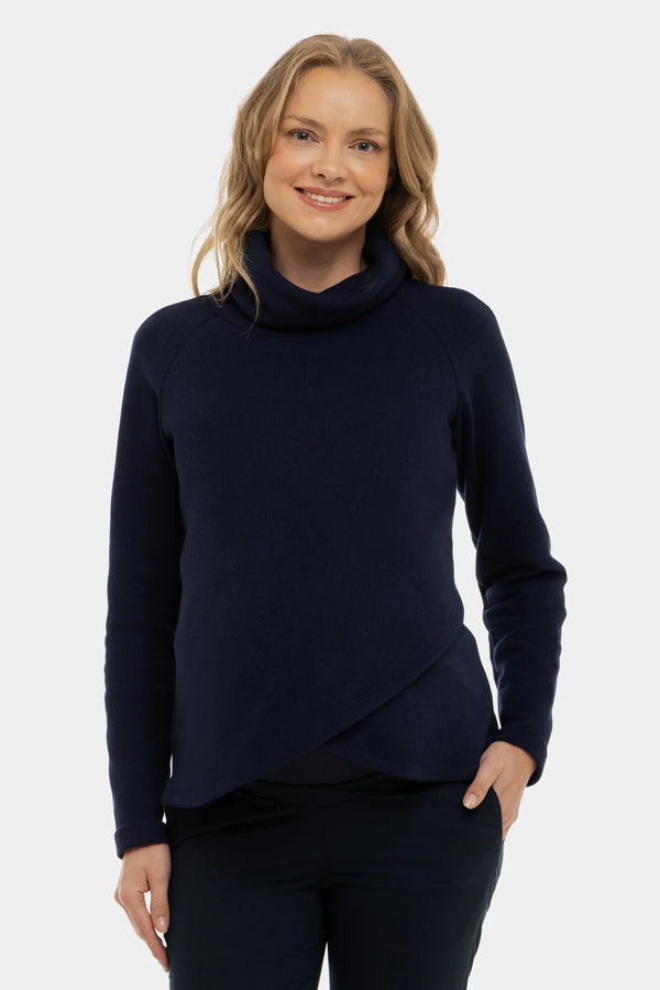 Tmavě modrý pletený těhotenský a kojící svetr