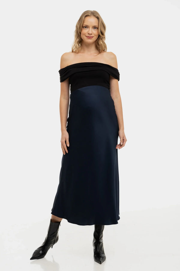 Saténová těhotenská sukně - tmavě modrá