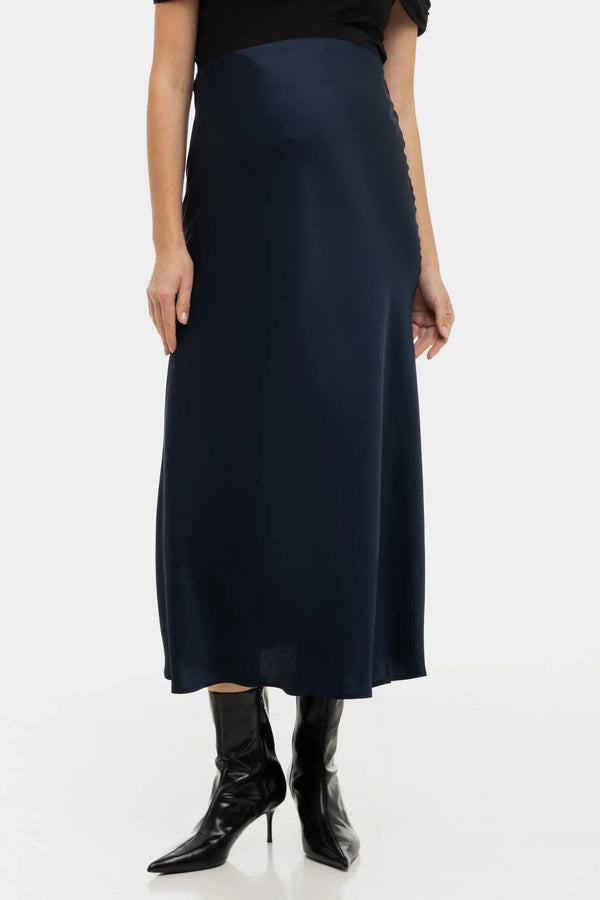 Saténová těhotenská sukně - tmavě modrá