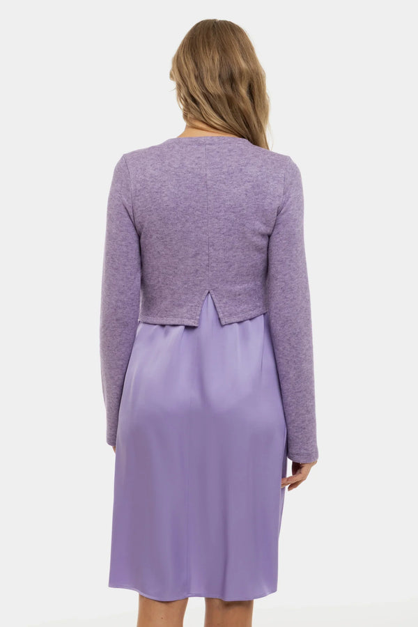 Saténové těhotenské a kojící šaty s pulovrem - lila