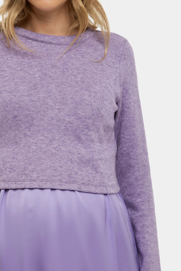 Saténové těhotenské a kojící šaty s pulovrem - lila