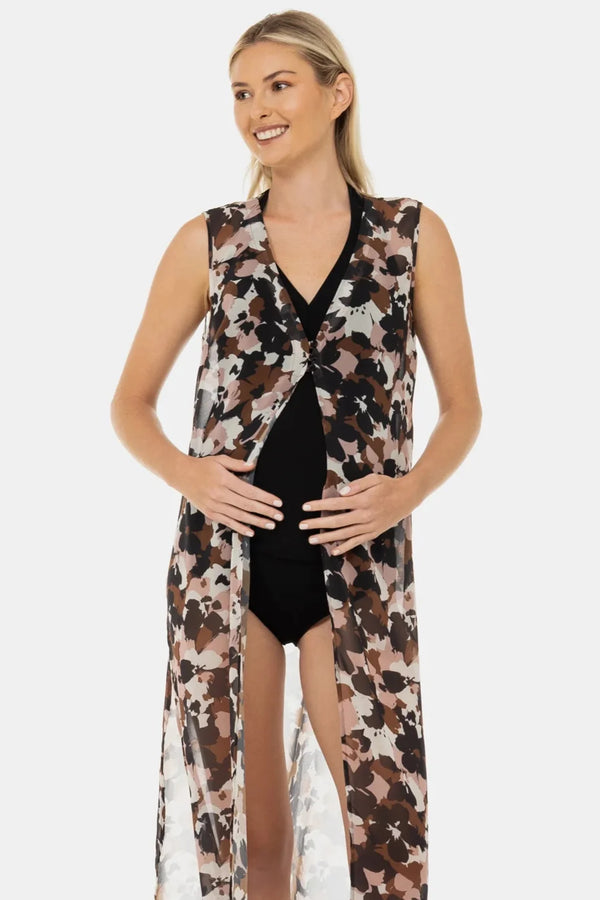 Těhotenský kaftan ze šifonu s květinovým vzorem