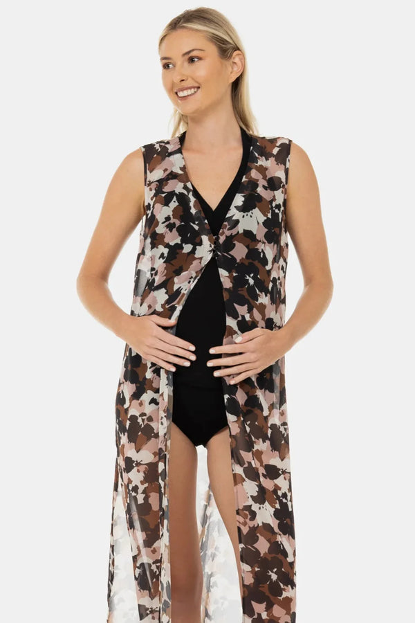 Těhotenský kaftan ze šifonu s květinovým vzorem