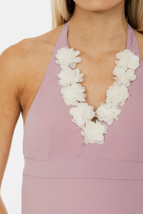 Šifonové květinové těhotenské plavky v práškové barvě