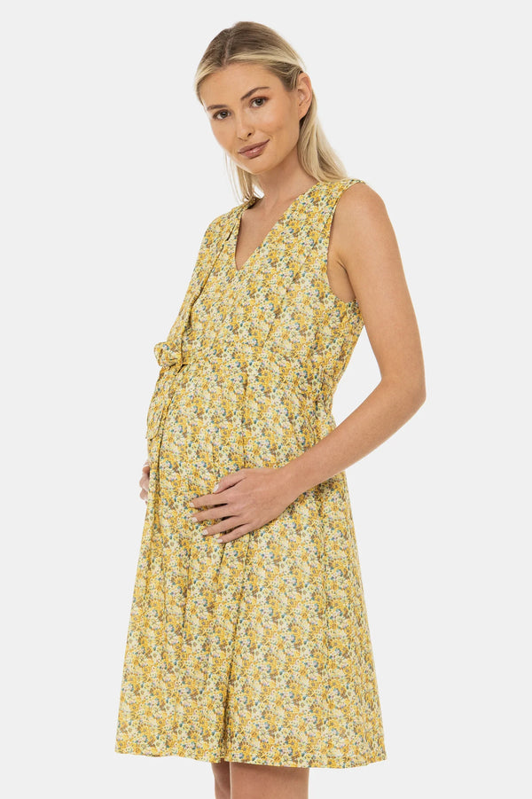 Těhotenské a kojicí šaty s páskem – květinový vzor