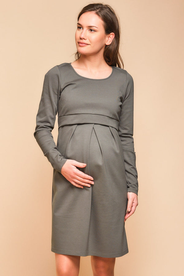 Elegantní těhotenské a kojící šaty - khaki