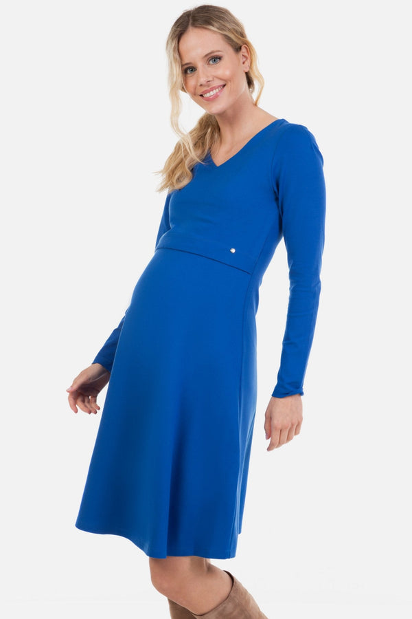 Elegantní těhotenské a kojící šaty - modré