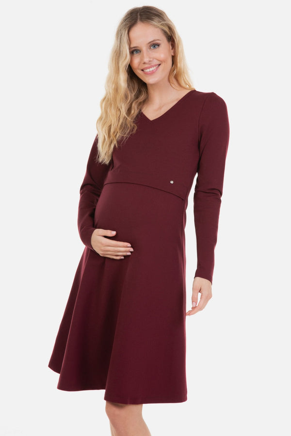 Elegantní těhotenské a kojící šaty - vínová