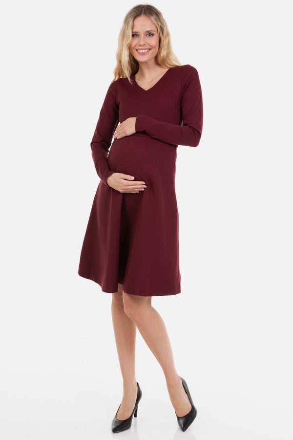 Elegantní těhotenské a kojící šaty - vínová