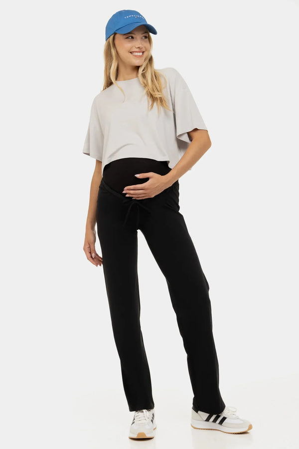 Měkký těhotenský crop top z modalu – světle šedý