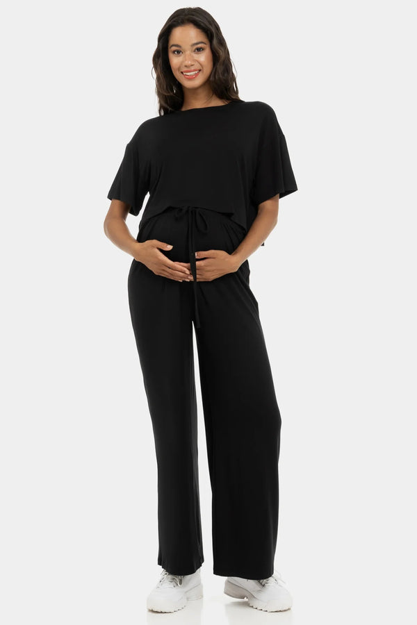 Měkký těhotenský crop top z modalu - černý