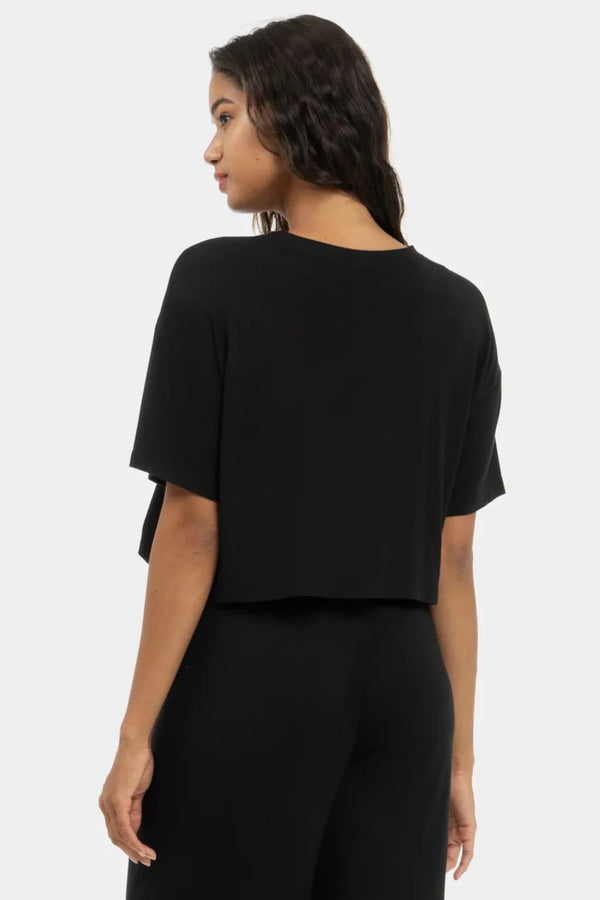 Měkký těhotenský crop top z modalu - černý