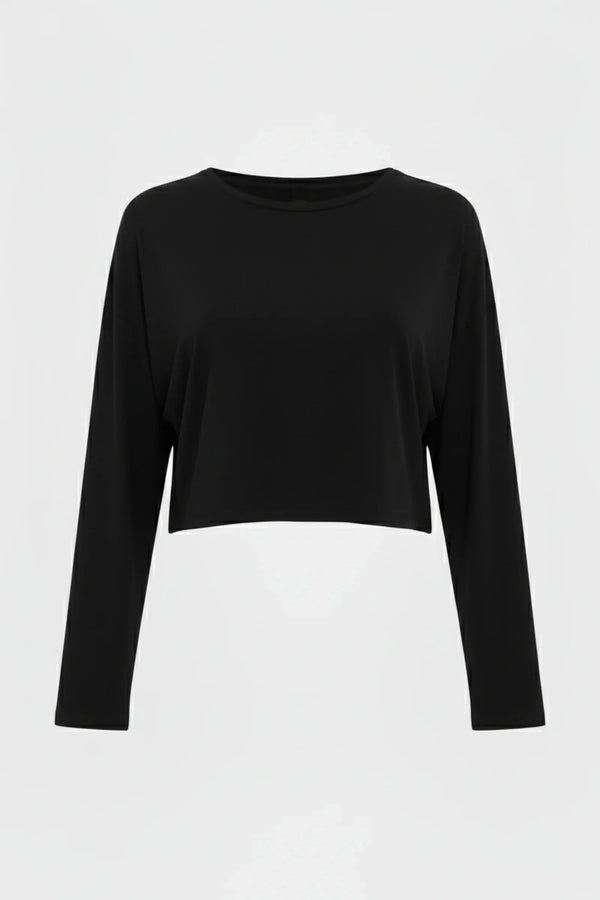Měkký těhotenský crop top s dlouhým rukávem z modalu – černý