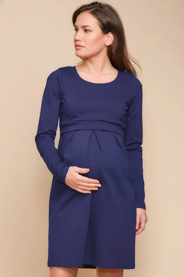 Elegantní těhotenské a kojící šaty - modré