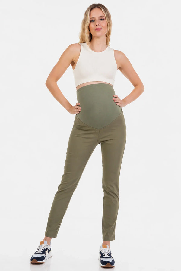 Elastické těhotenské kalhoty – khaki