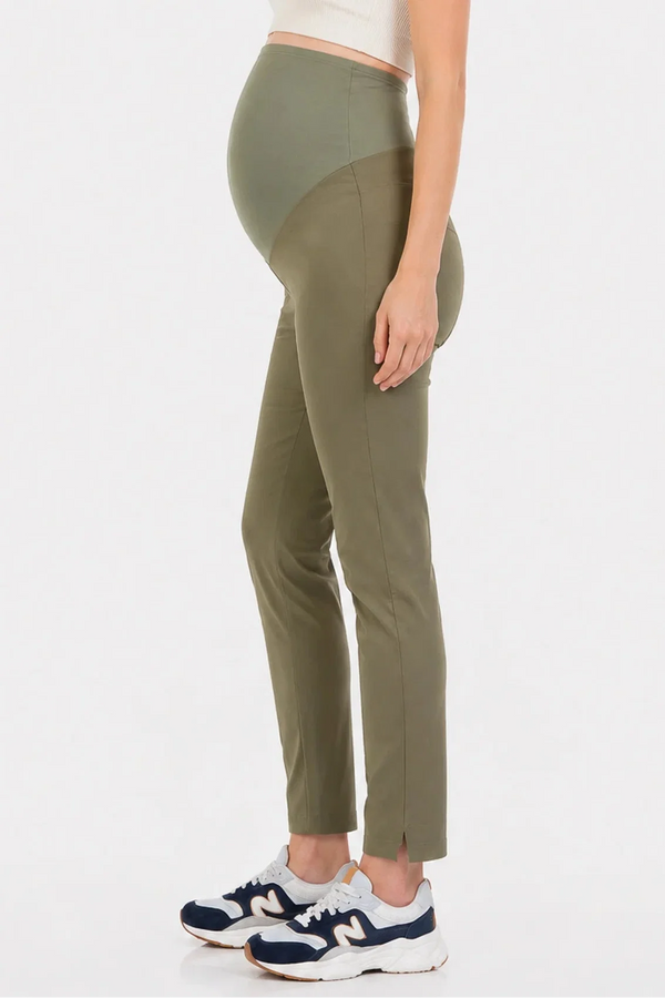 Elastické těhotenské kalhoty – khaki