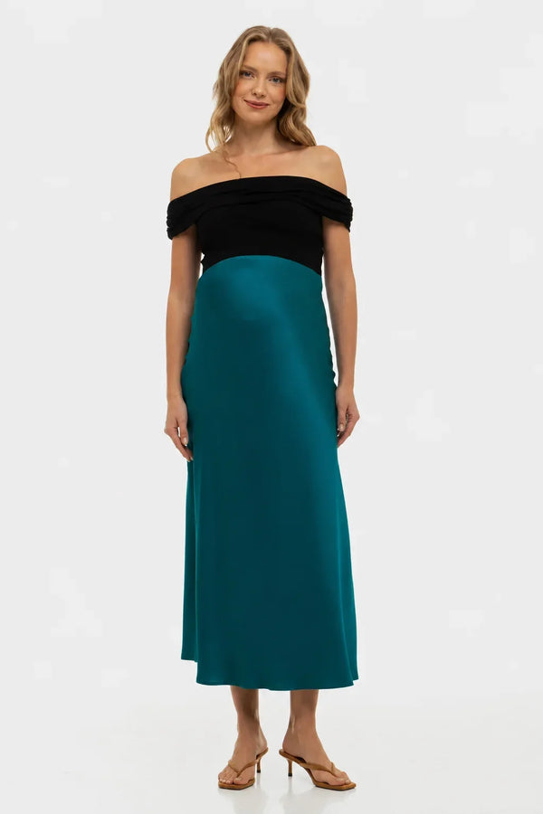 Saténová těhotenská sukně - tyrkysová
