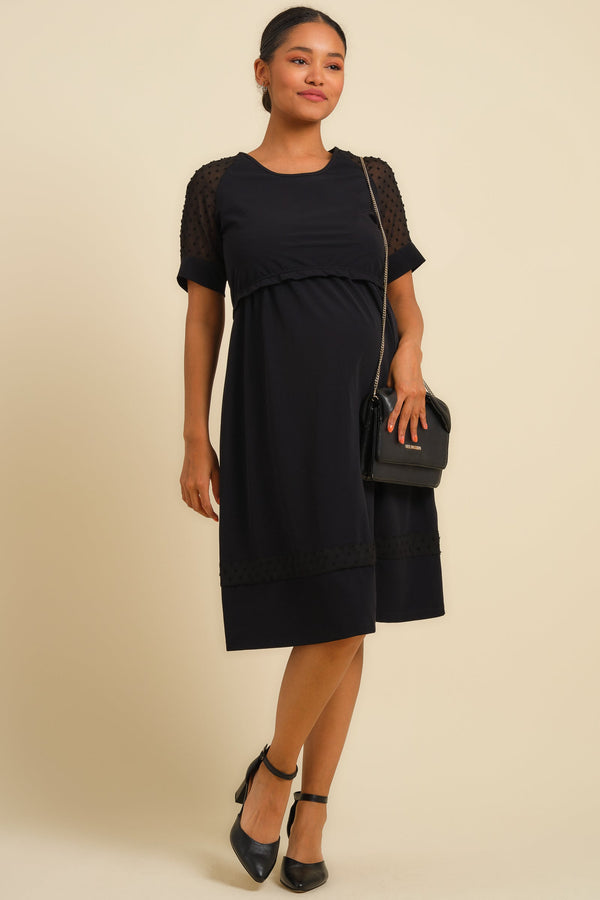 Těhotenské a kojicí šaty s rukávy s puntíky