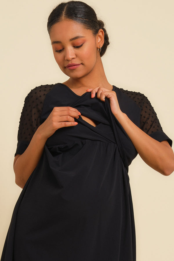 Těhotenské a kojicí šaty s rukávy s puntíky