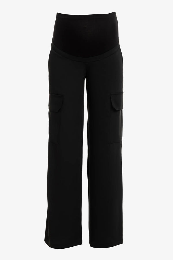 Elegantní černé cargo těhotenské kalhoty