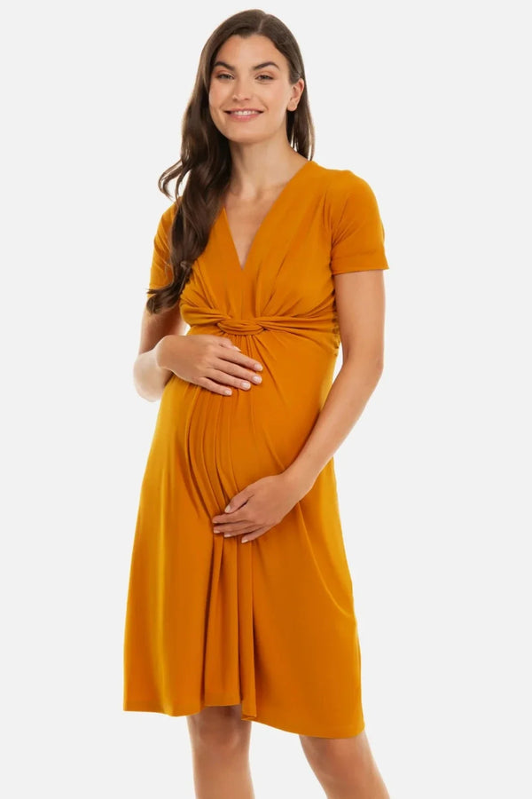 Elegantní těhotenské šaty s předním uzlem