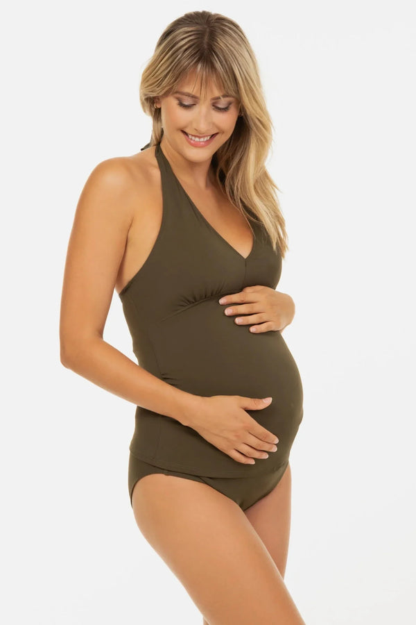 Těhotenské dvoudílné plavky - khaki