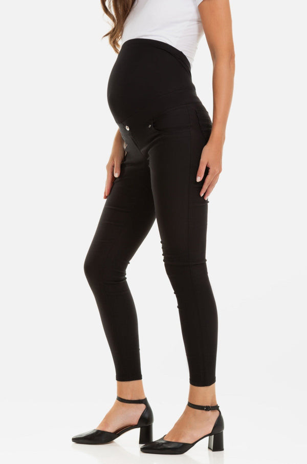 Vypasované elastické těhotenské kalhoty - černé