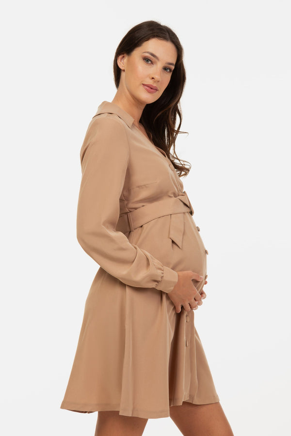 Těhotenské a kojicí šaty s límečkem – béžové